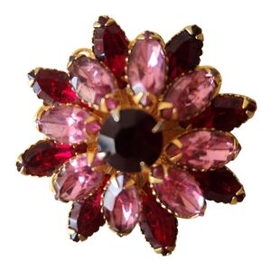 Gold-Tone Pink & Red Floral Crystal Brooch by